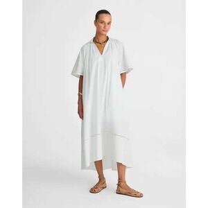 Madewell $148 Poplin Short Sleeve Splitneck Midi Shirtdress White Size M #NV435